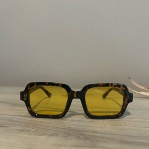Rectangle Tortoise Shell Sunglasses with Yellow Lenses
